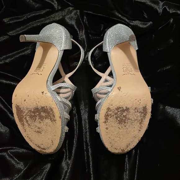 Nina Romolo Silver Sparkly Wedding Party Open Toe Stiletto 3 1/2” Heel Size 7.5M - Picture 6 of 9